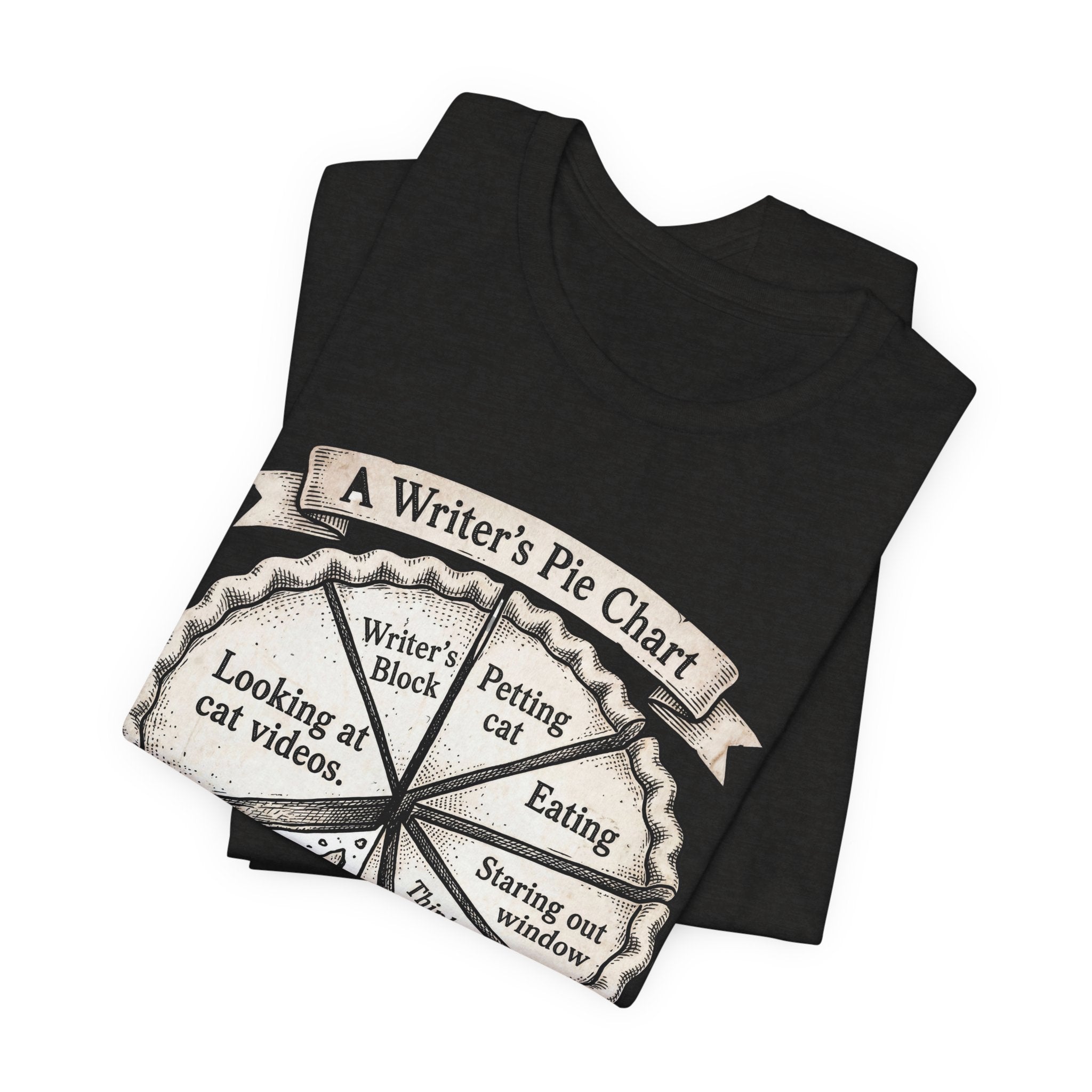 Writer’s Pie Chart T‑Shirt — Funny Cat & Writing Humor Tee