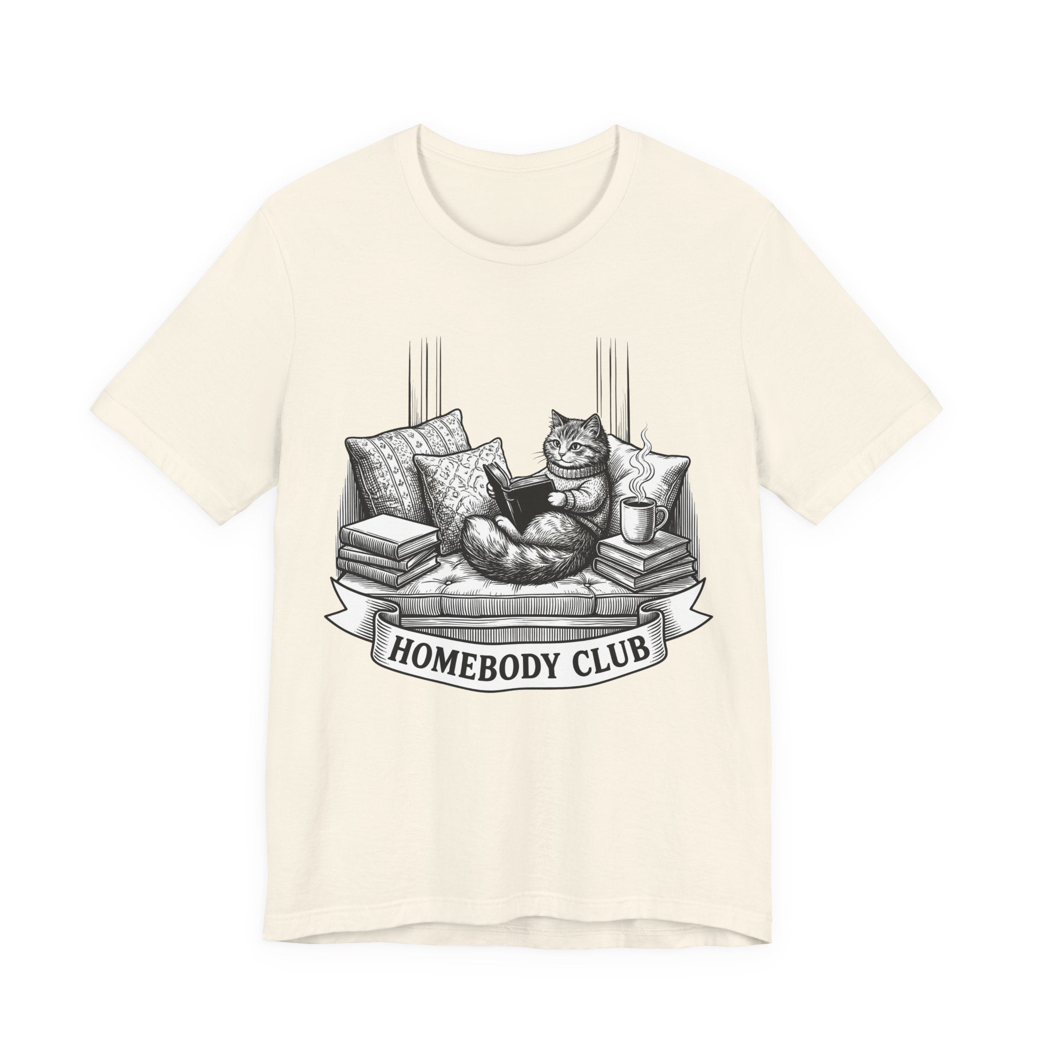 Homebody Club T-Shirt — Cozy Cat Reading Graphic Tee