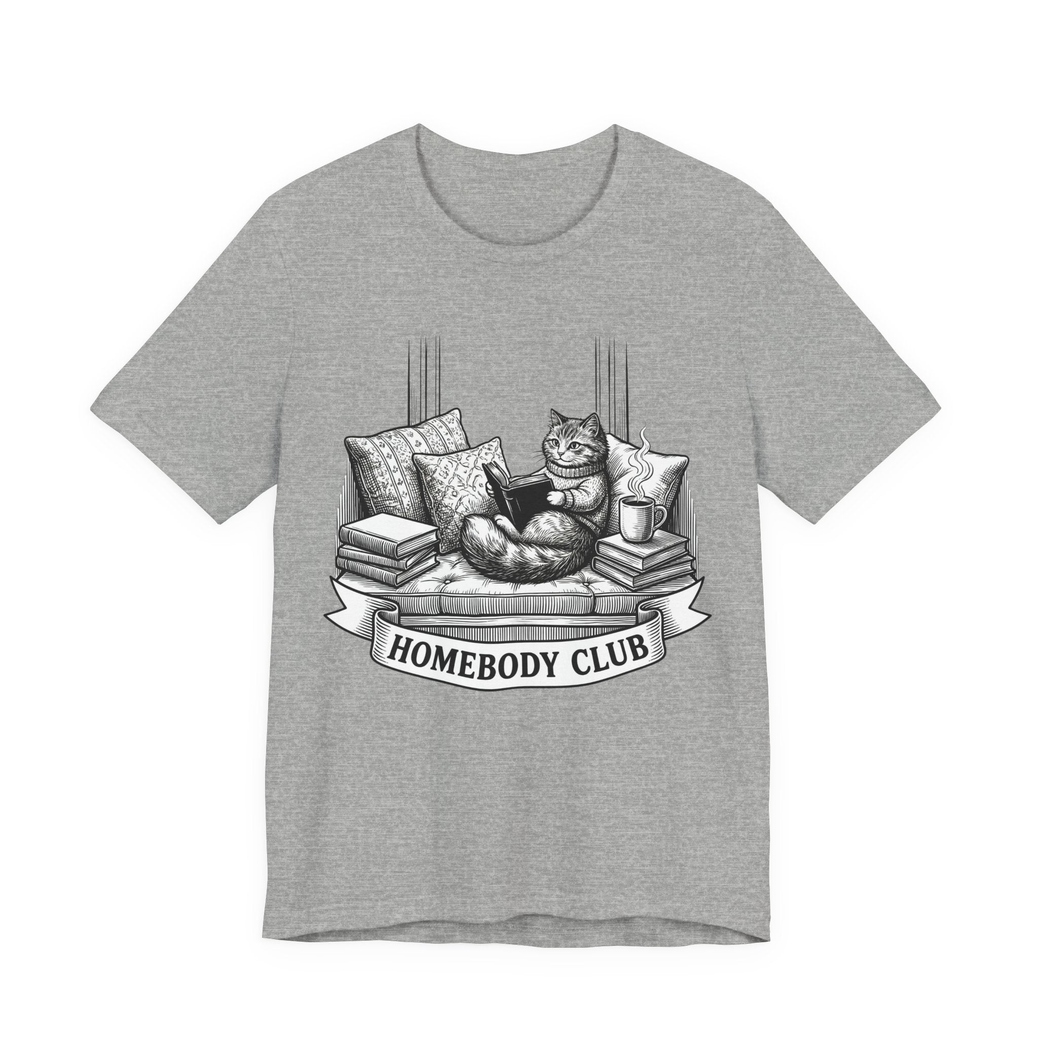 Homebody Club T-Shirt — Cozy Cat Reading Graphic Tee