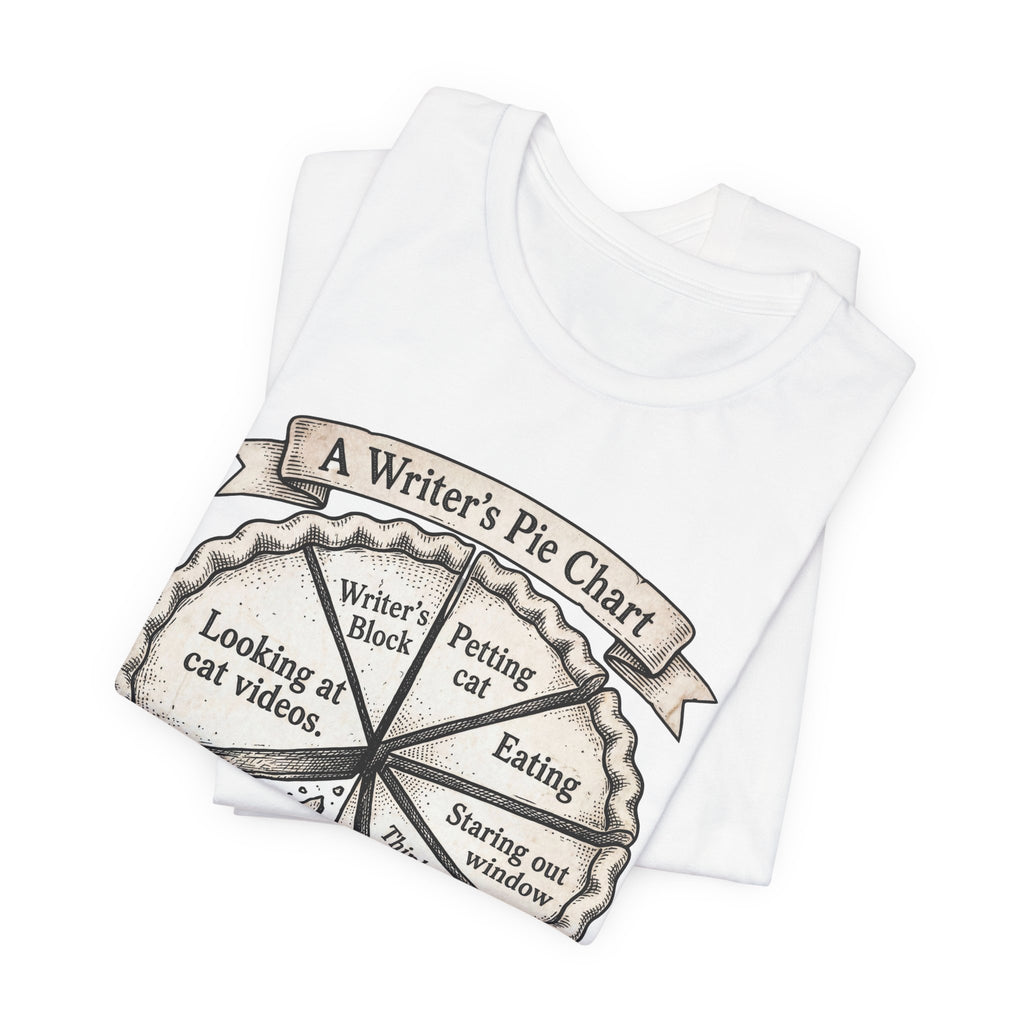 Writer’s Pie Chart T‑Shirt — Funny Cat & Writing Humor Tee