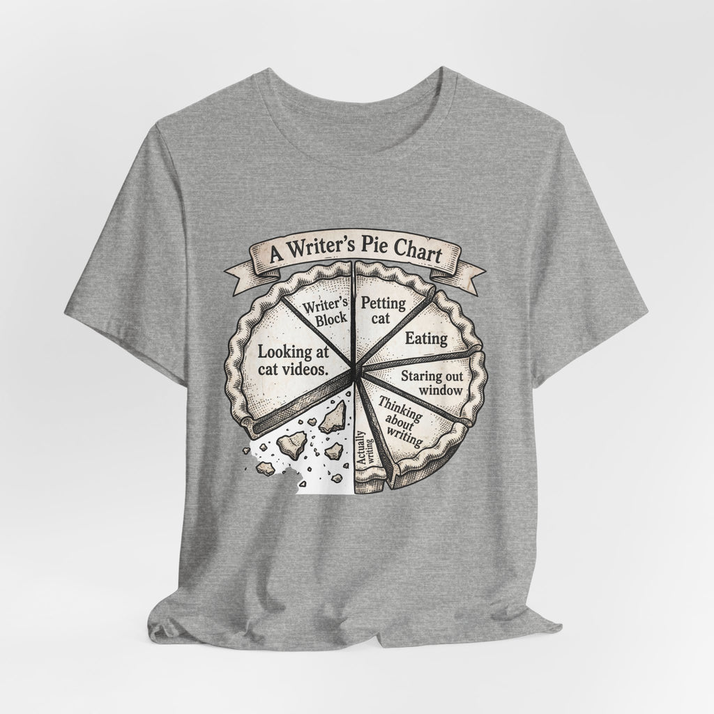 Writer’s Pie Chart T‑Shirt — Funny Cat & Writing Humor Tee