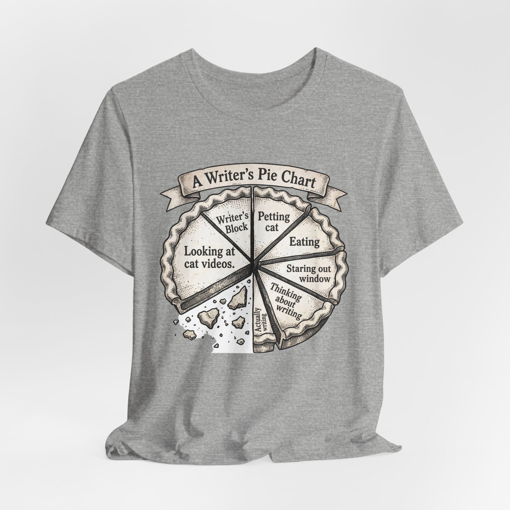 Writer’s Pie Chart T‑Shirt — Funny Cat & Writing Humor Tee
