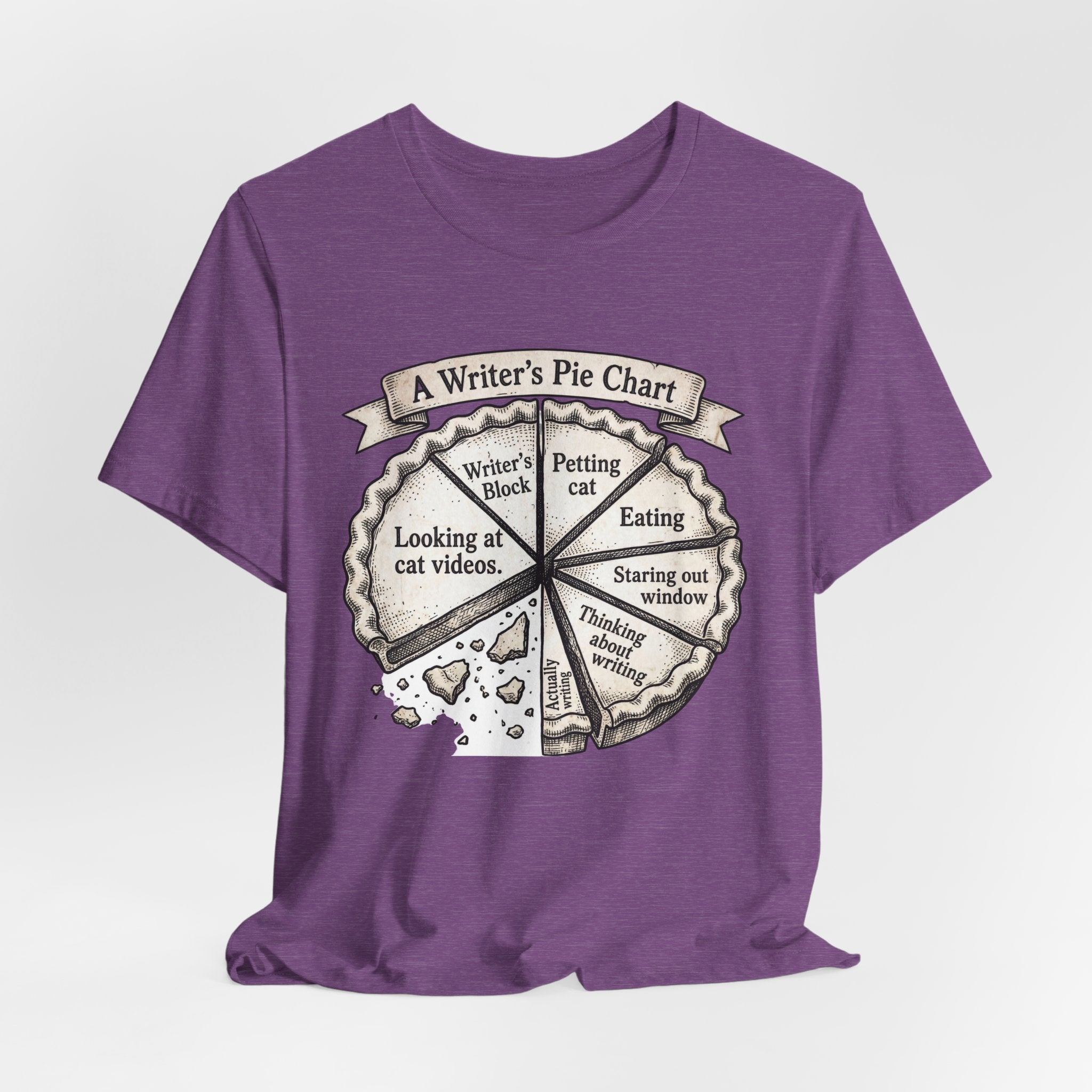 Writer’s Pie Chart T‑Shirt — Funny Cat & Writing Humor Tee