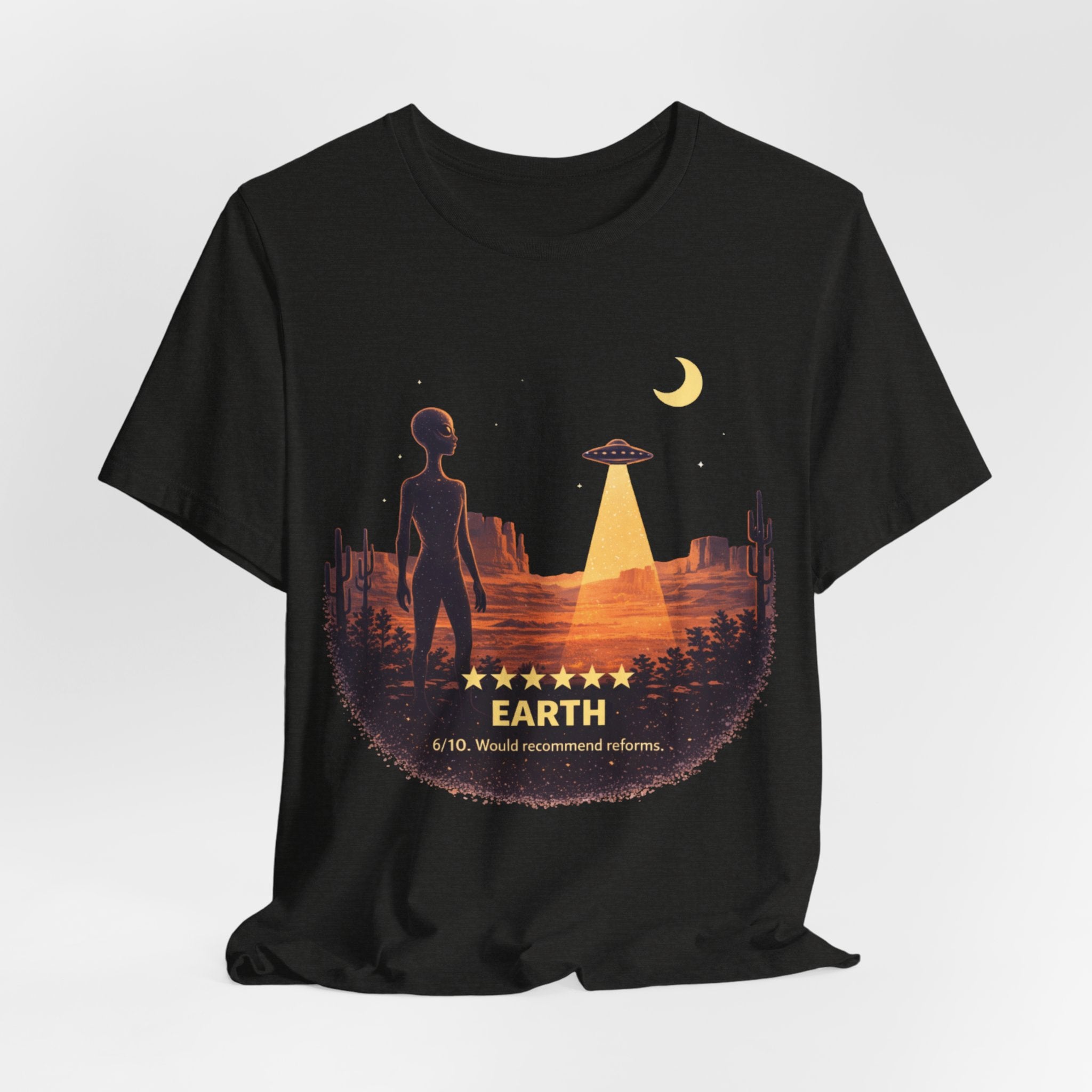 Alien Review Tee - "Earth 6/10" UFO Graphic T-Shirt