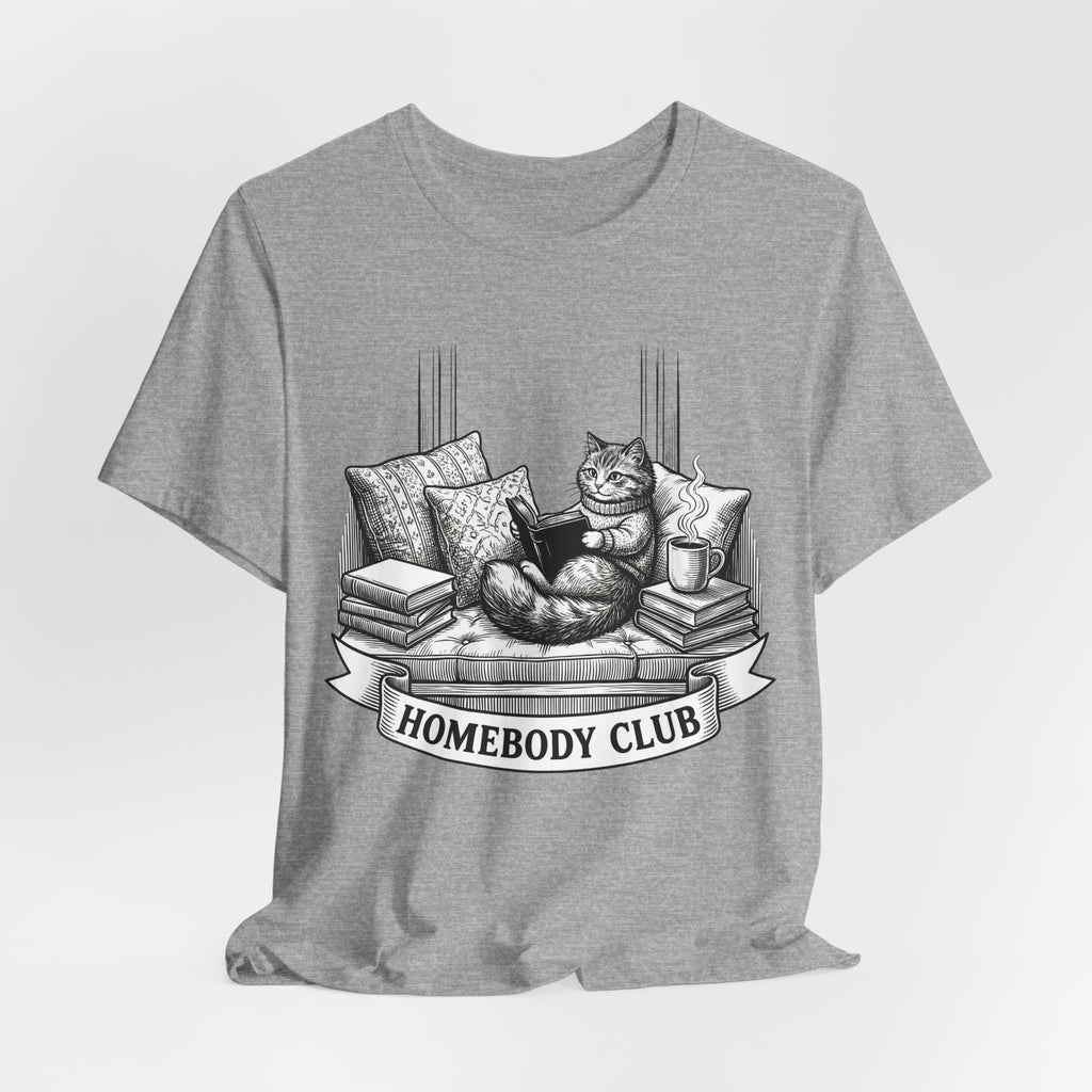 Homebody Club T-Shirt — Cozy Cat Reading Graphic Tee