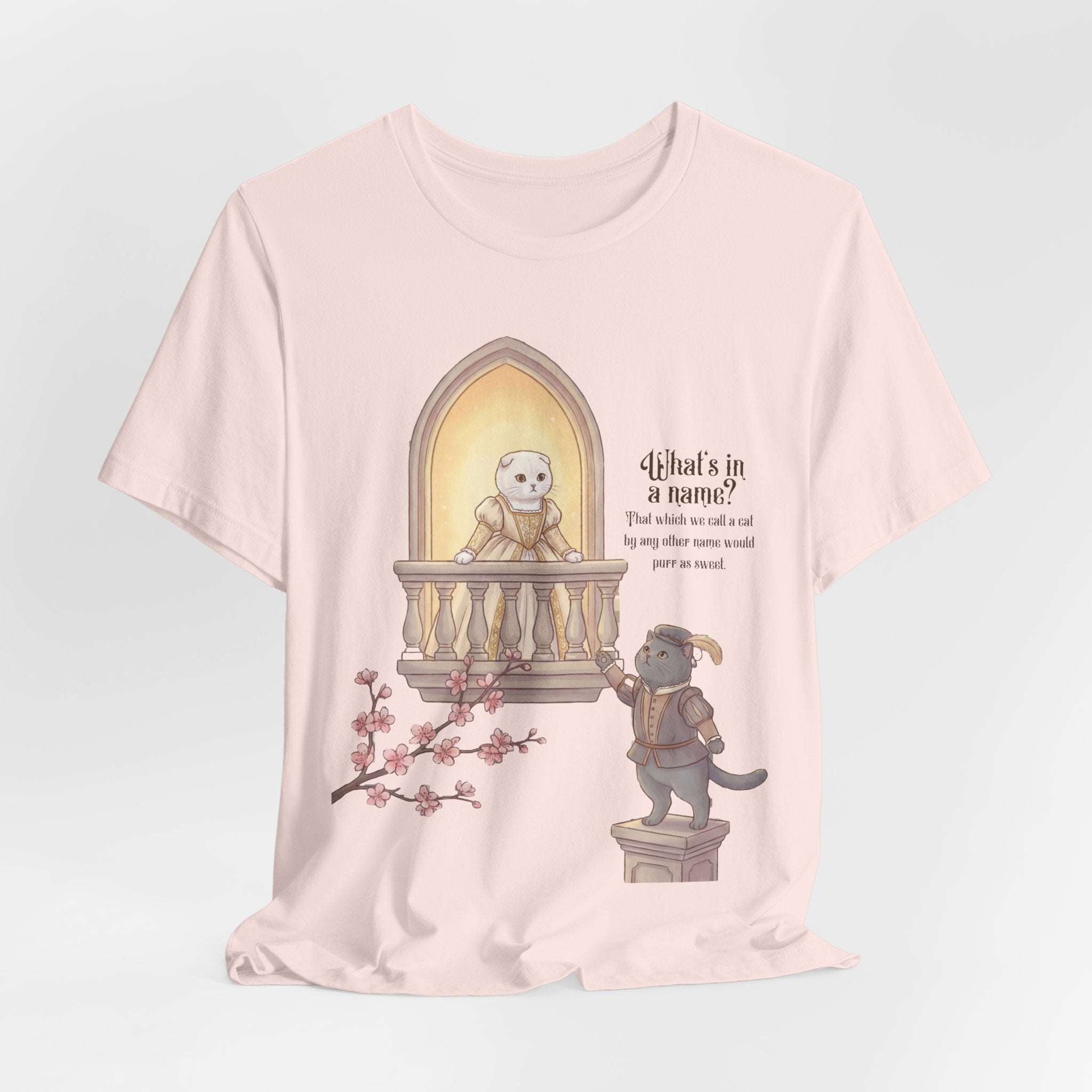 Romeo & Feline Balcony Tee — Cute Romantic Cat Illustration T-Shirt