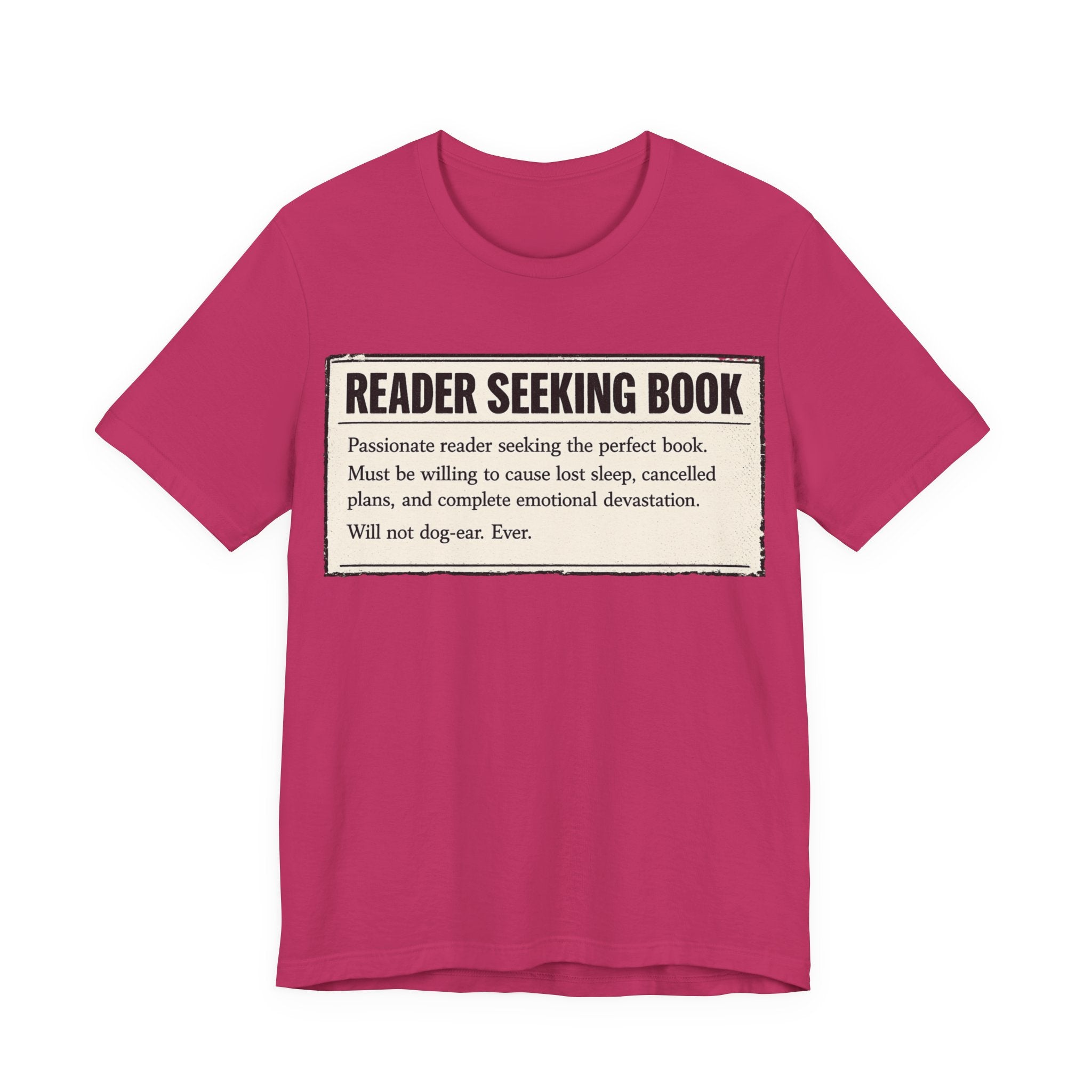 Reader Seeking Book T‑Shirt — Funny Booklover Tee ("Reader Seeking Book")