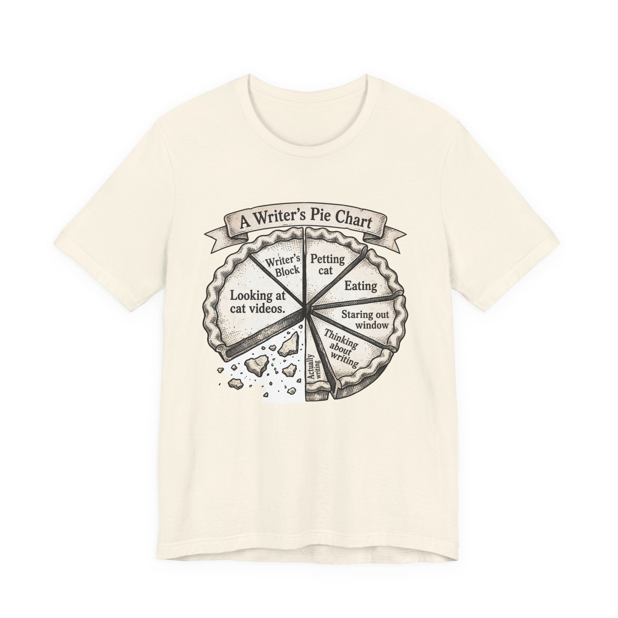 Writer’s Pie Chart T‑Shirt — Funny Cat & Writing Humor Tee