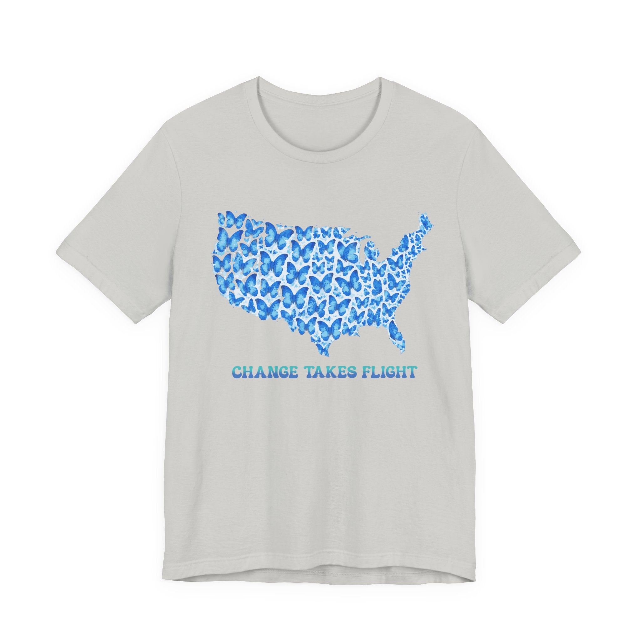 Change Takes Flight T-Shirt — Blue Butterfly USA Map Graphic Tee