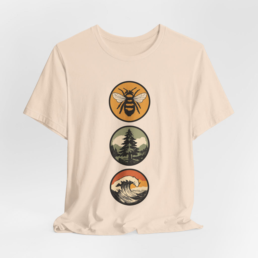 Mother Nature's Holy Trinity Tee — Bees, Trees, and Seas Badge T-Shirt