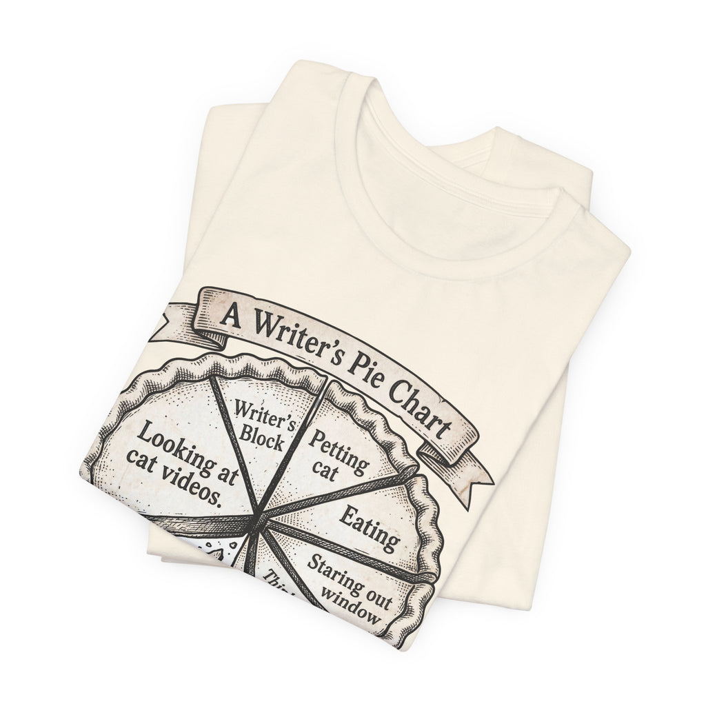 Writer’s Pie Chart T‑Shirt — Funny Cat & Writing Humor Tee