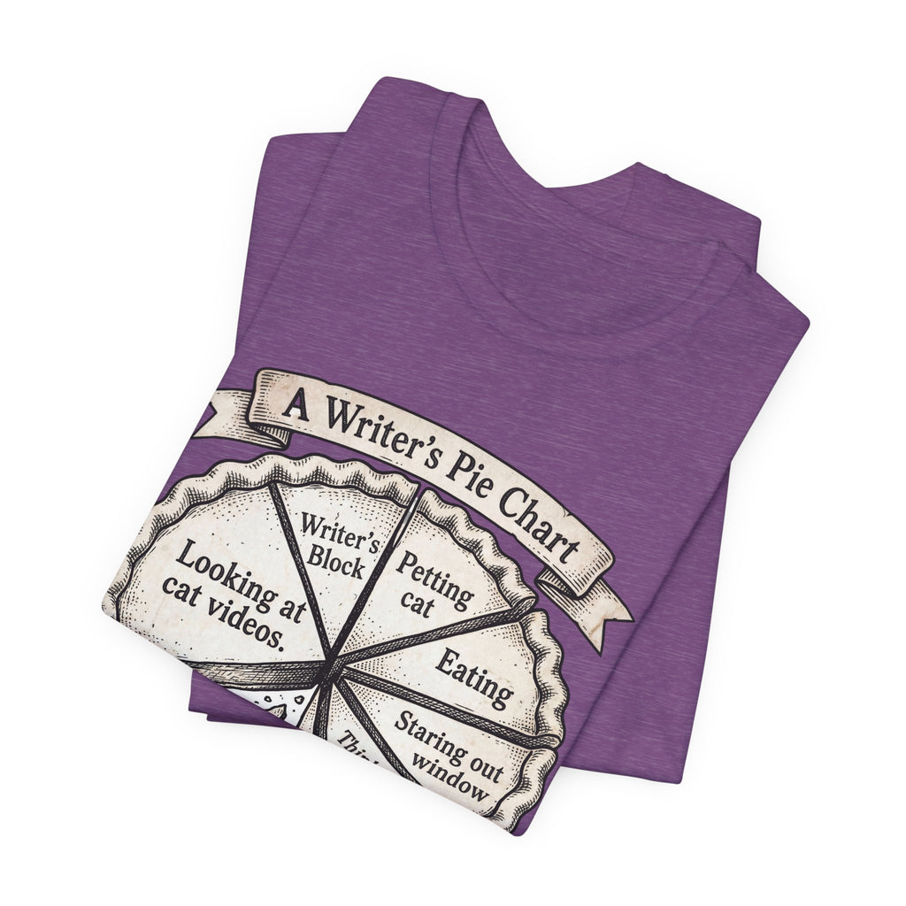 Writer’s Pie Chart T‑Shirt — Funny Cat & Writing Humor Tee