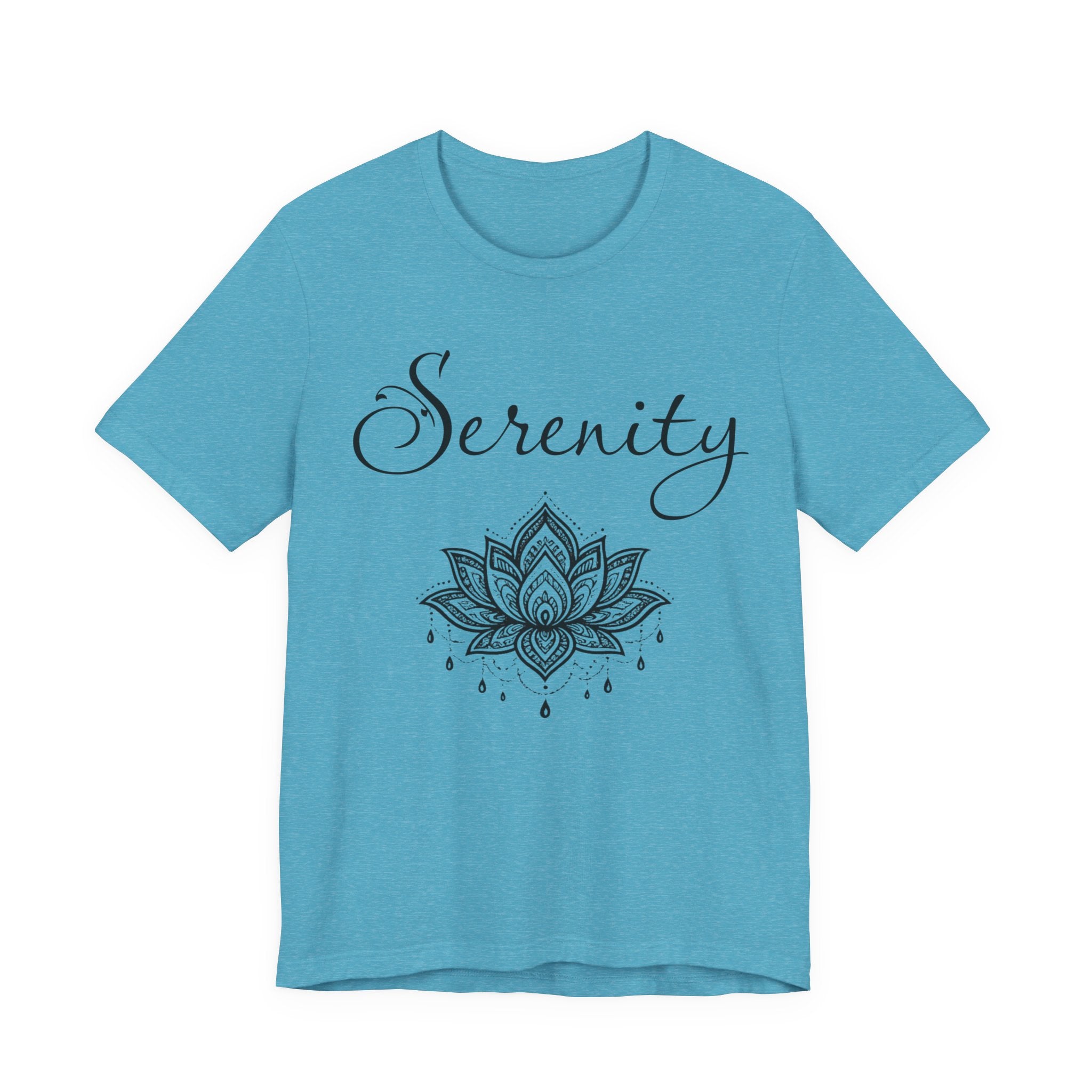 Serenity Lotus T-Shirt — Calming Yoga Tee with Script Text