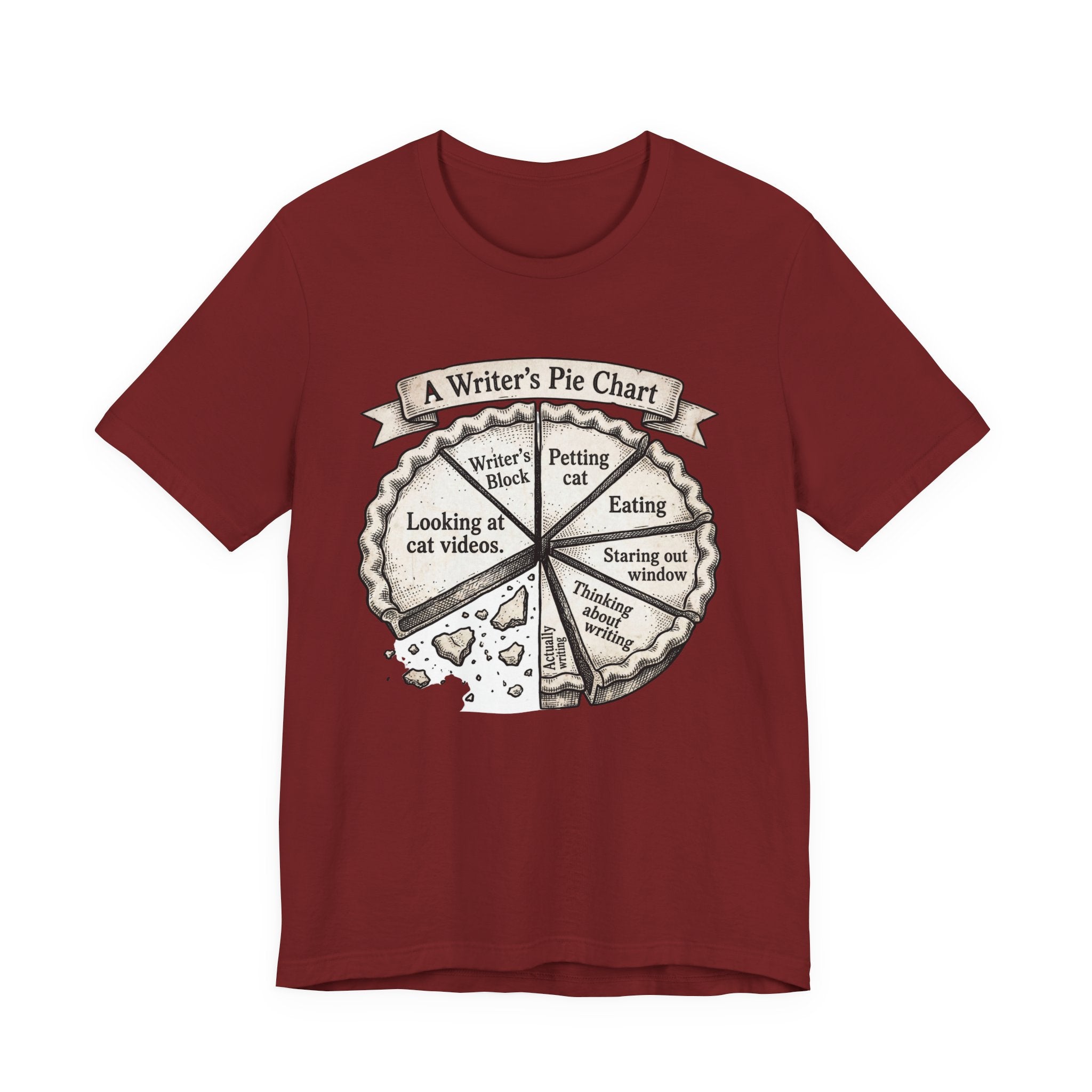 Writer’s Pie Chart T‑Shirt — Funny Cat & Writing Humor Tee