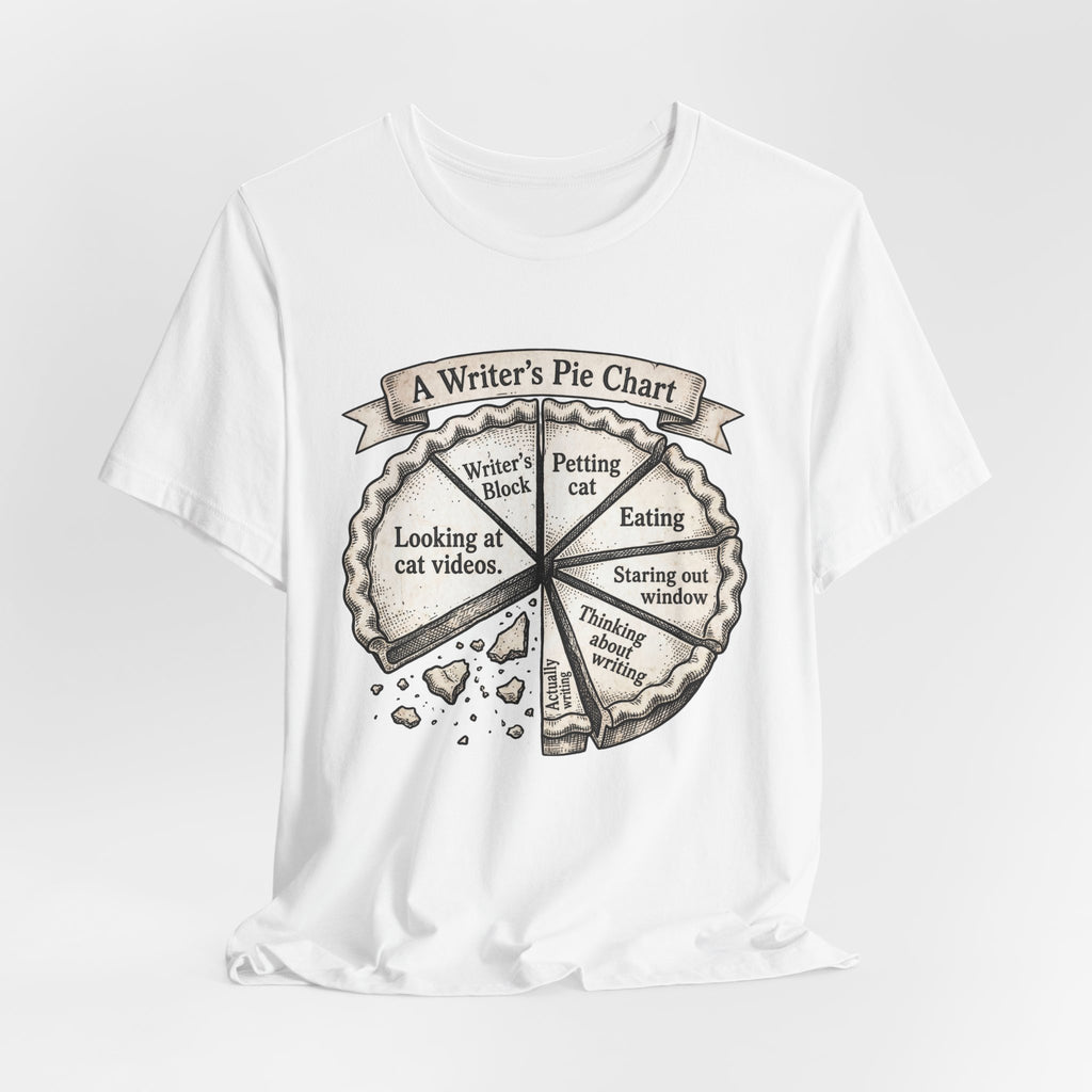 Writer’s Pie Chart T‑Shirt — Funny Cat & Writing Humor Tee