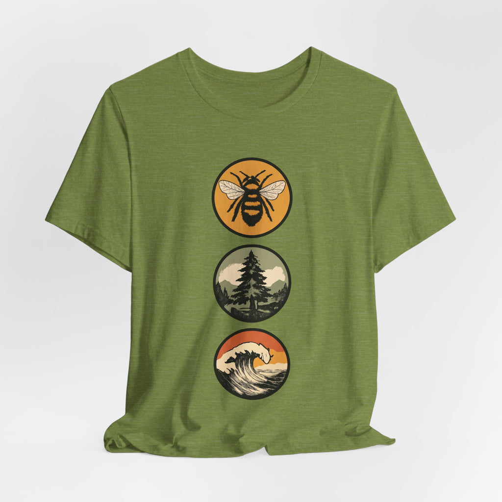 Mother Nature's Holy Trinity Tee — Bees, Trees, and Seas Badge T-Shirt