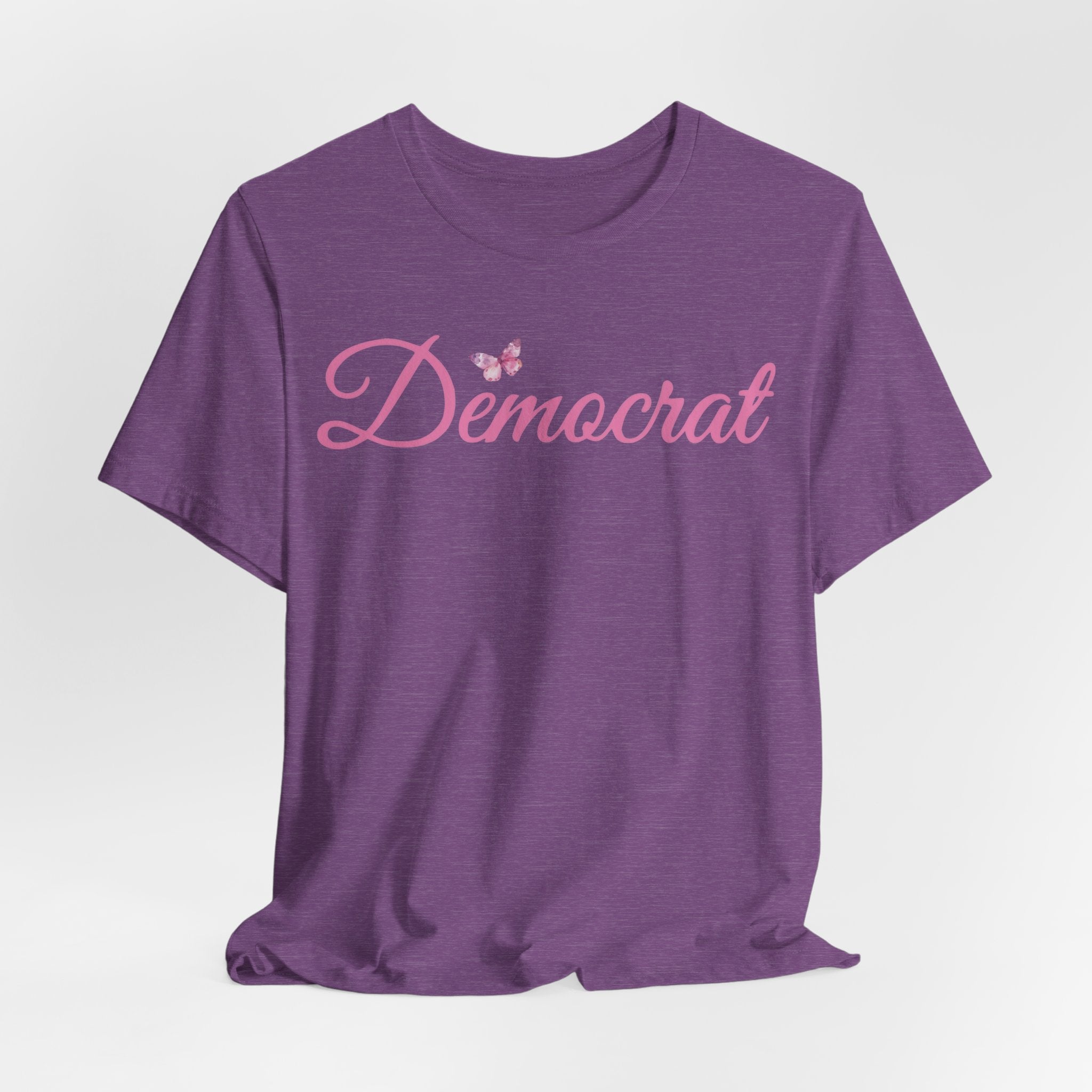 Democrat Butterfly Tee — Pink Script Political T‑Shirt