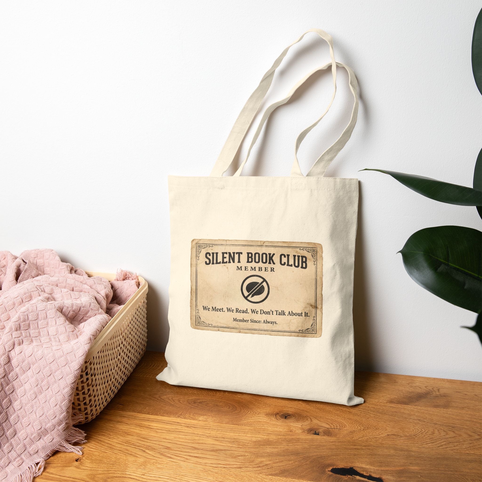 Silent Book Club Member Canvas Tote Bag — Gift for Readers Book Lovers
