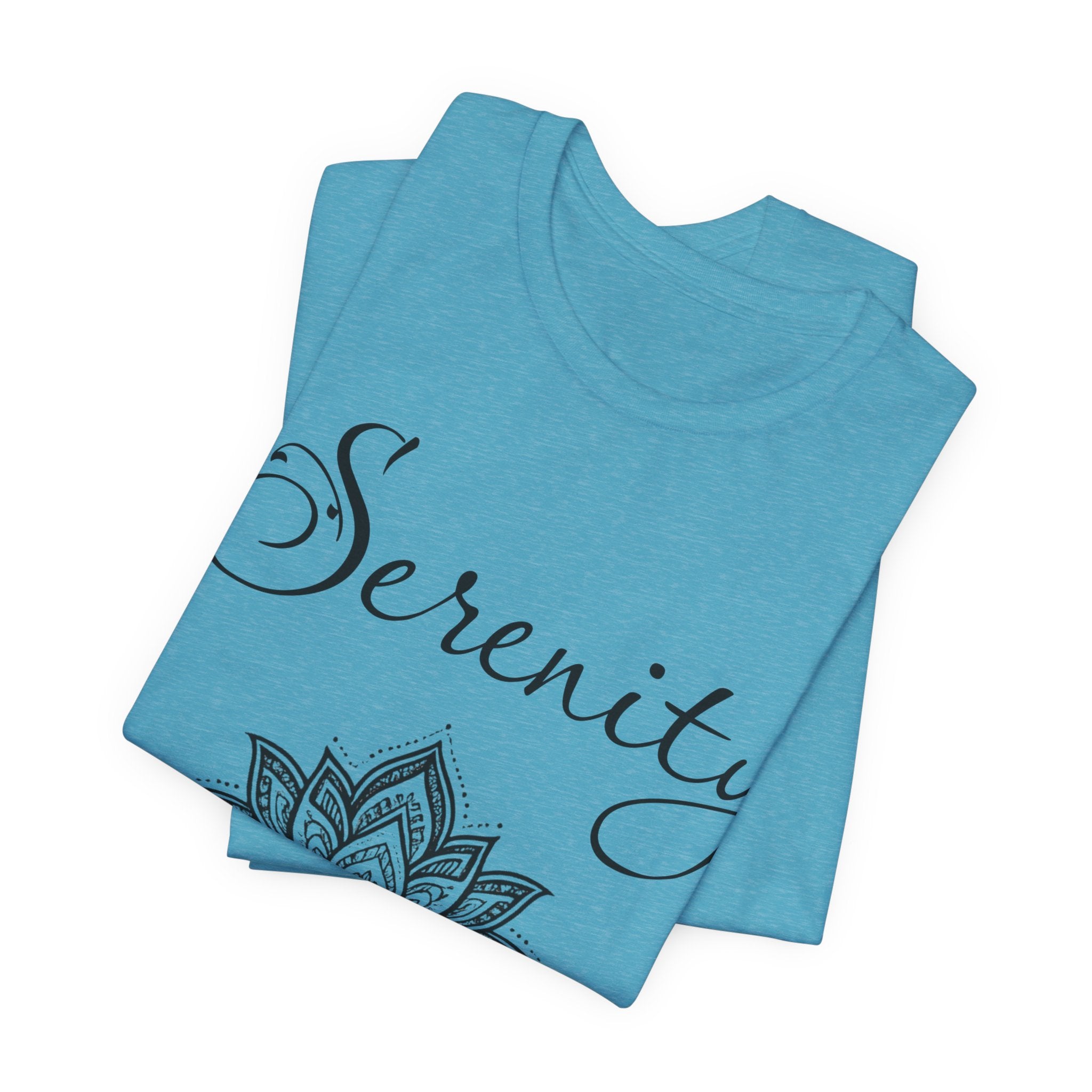 Serenity Lotus T-Shirt — Calming Yoga Tee with Script Text