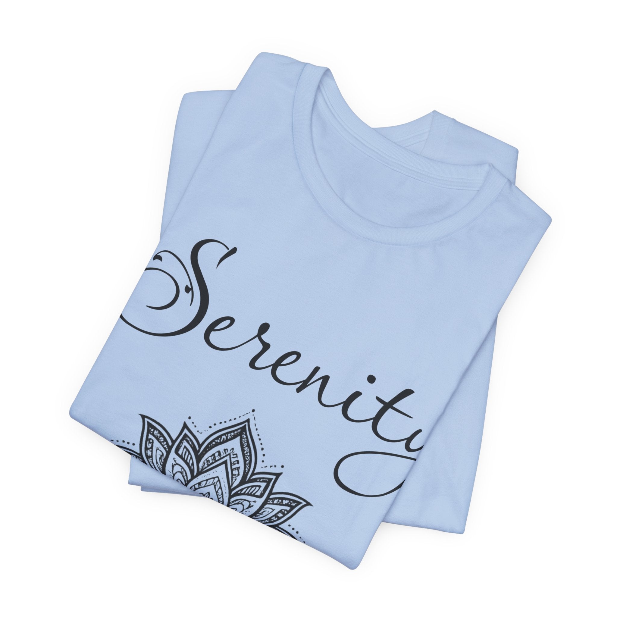 Serenity Lotus T-Shirt — Calming Yoga Tee with Script Text