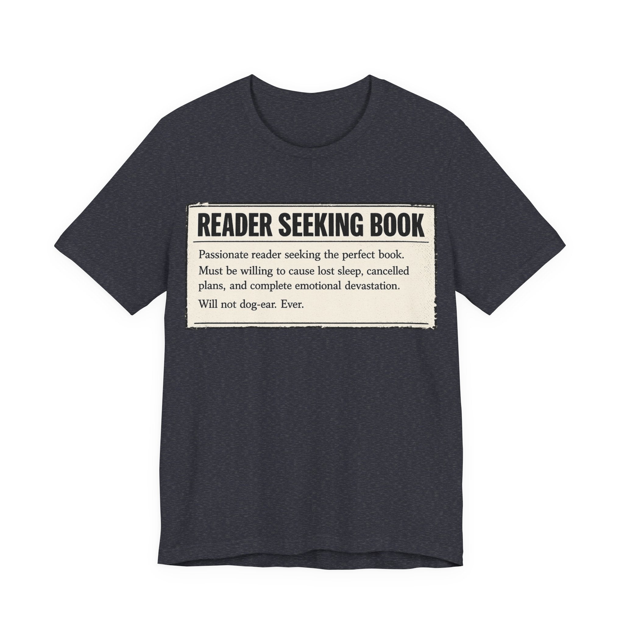 Reader Seeking Book T‑Shirt — Funny Booklover Tee ("Reader Seeking Book")