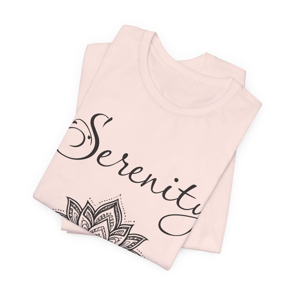 Serenity Lotus T-Shirt — Calming Yoga Tee with Script Text