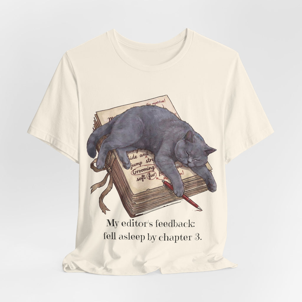 Sleeping Grey Cat on Book T‑Shirt — Literary Cat Lover Tee