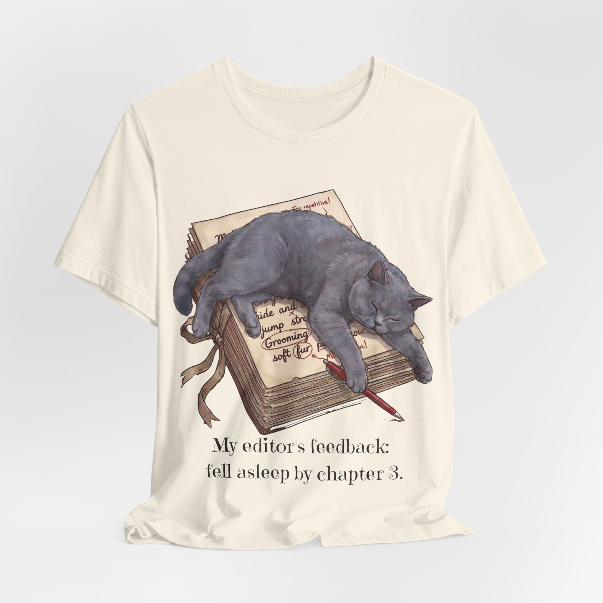 Sleeping Grey Cat on Book T‑Shirt — Literary Cat Lover Tee