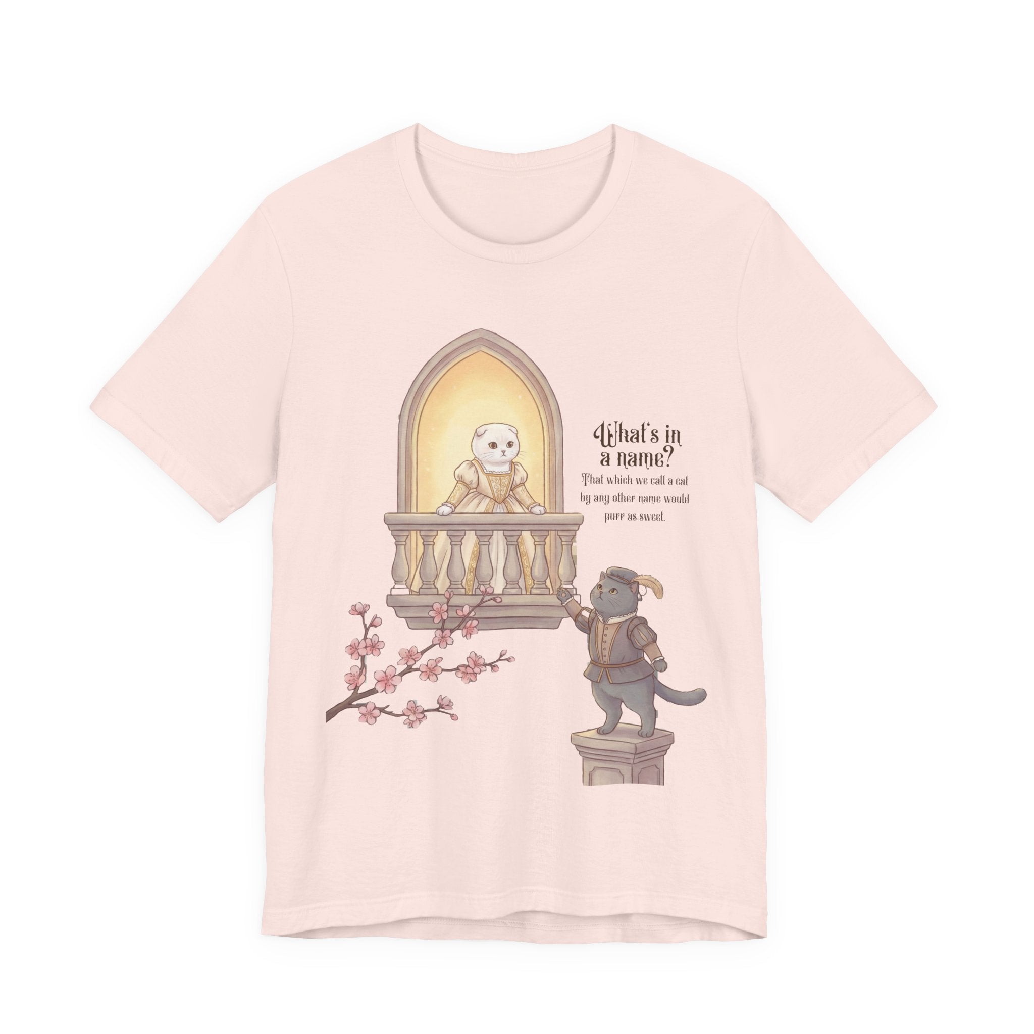 Romeo & Feline Balcony Tee — Cute Romantic Cat Illustration T-Shirt