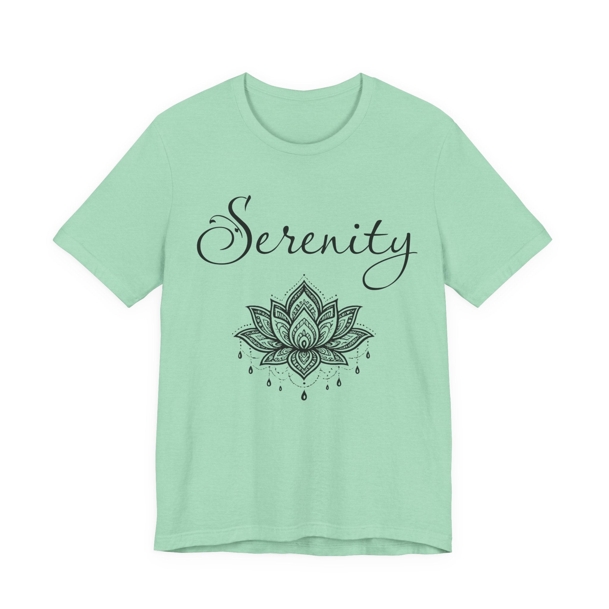 Serenity Lotus T-Shirt — Calming Yoga Tee with Script Text
