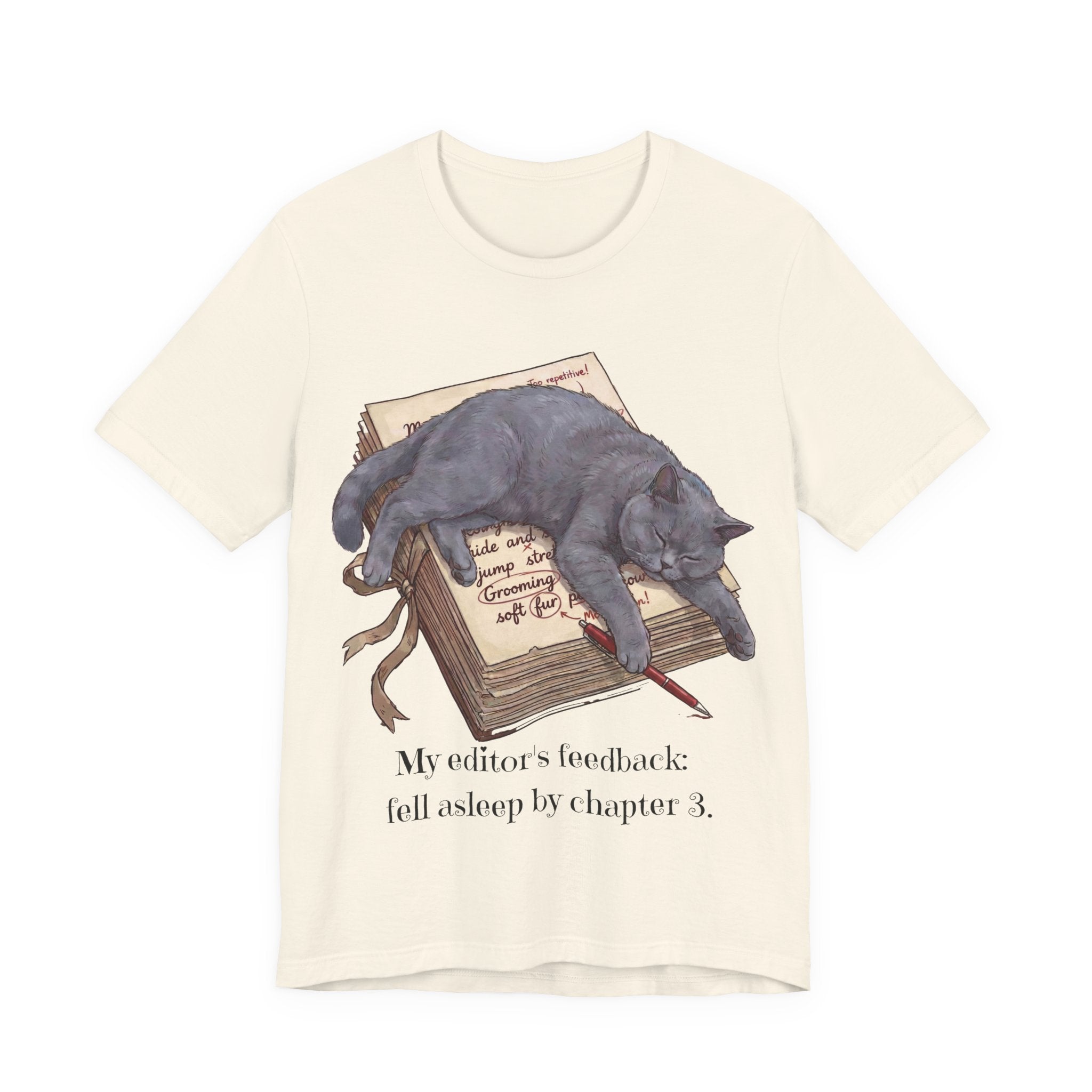 Sleeping Grey Cat on Book T‑Shirt — Literary Cat Lover Tee