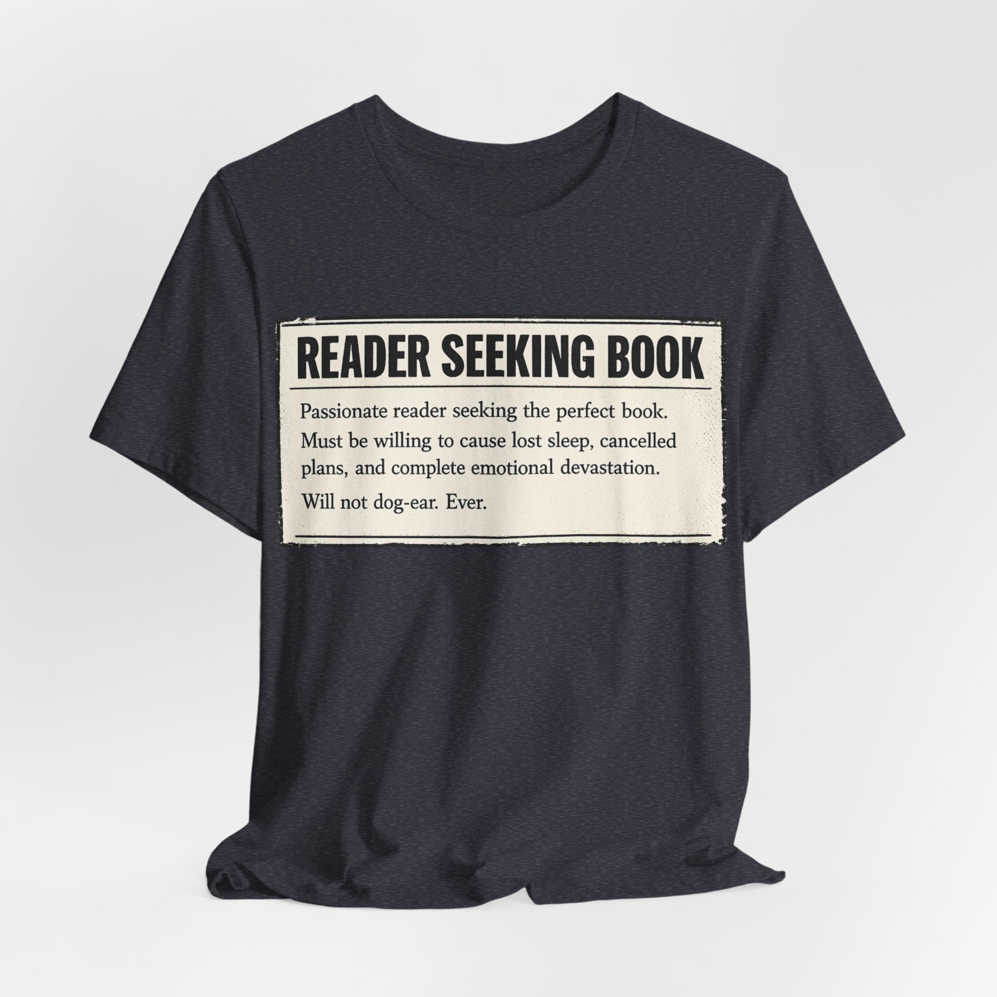 Reader Seeking Book T‑Shirt — Funny Booklover Tee ("Reader Seeking Book")