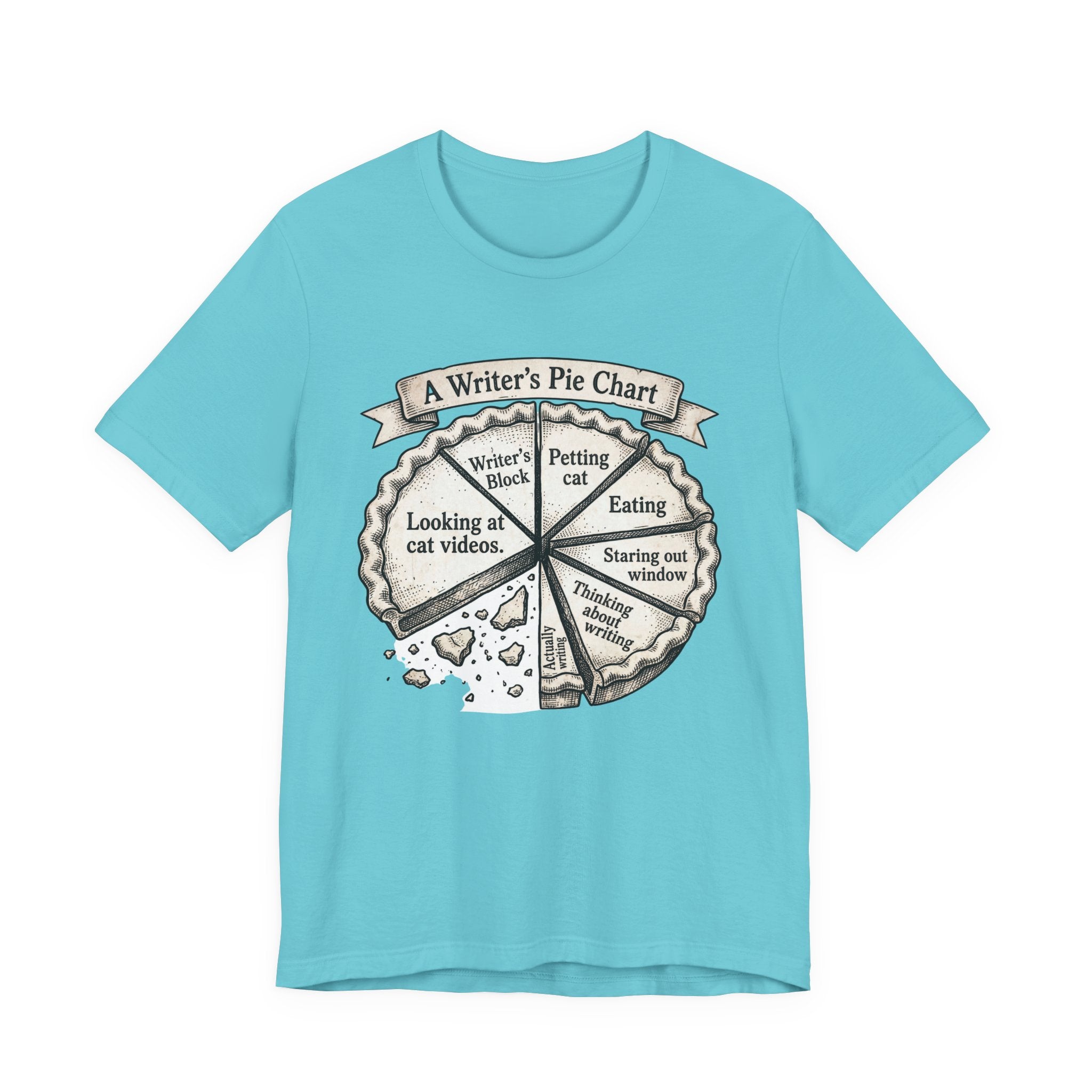 Writer’s Pie Chart T‑Shirt — Funny Cat & Writing Humor Tee
