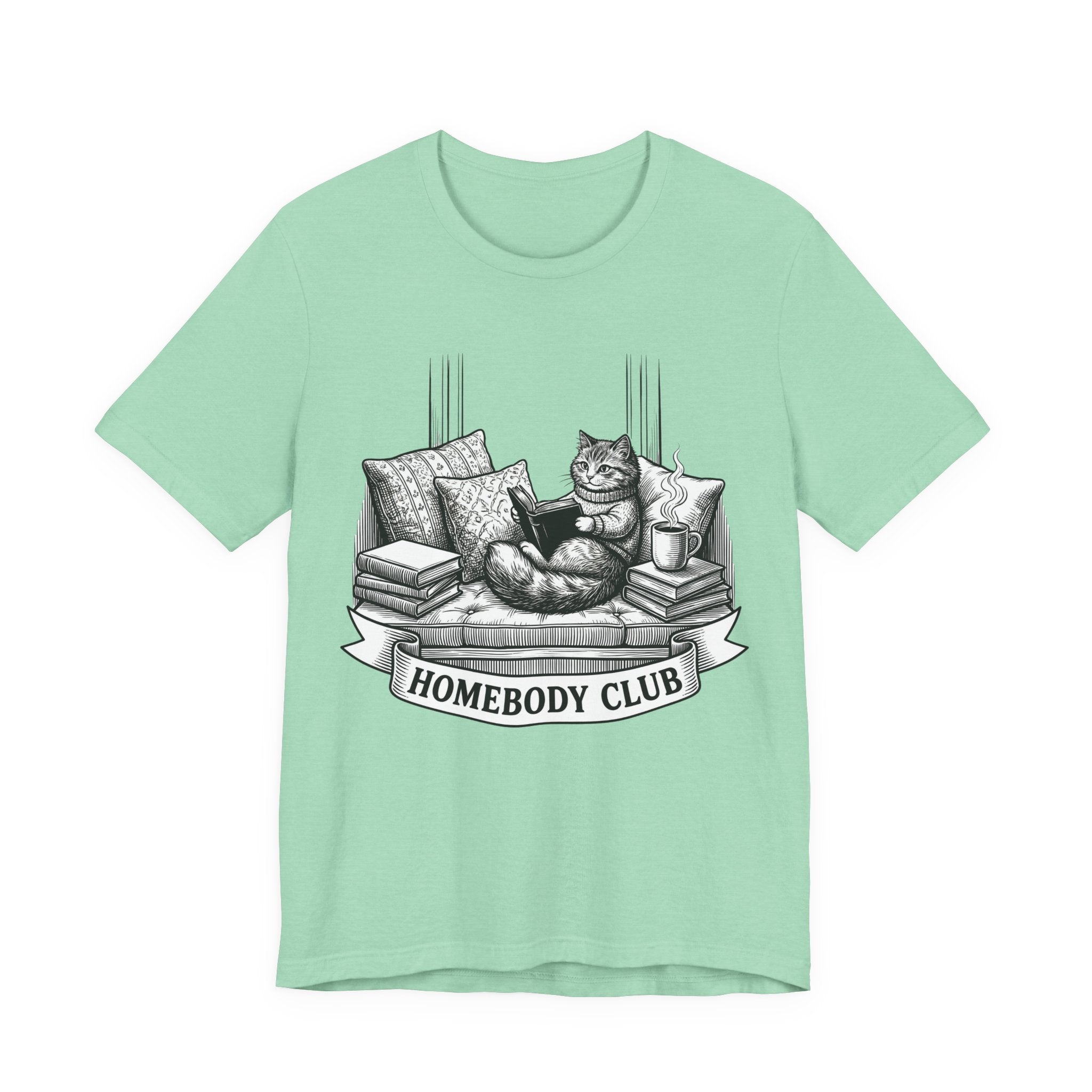 Homebody Club T-Shirt — Cozy Cat Reading Graphic Tee